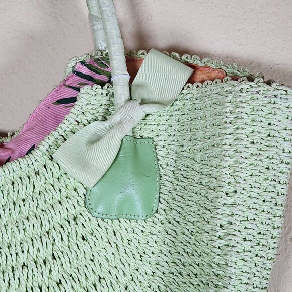 Donna‎ Dixon lime green Half Moon Straw Bag Wicker Basket Purse Lined Boho Beach - Picture 3 of 11
